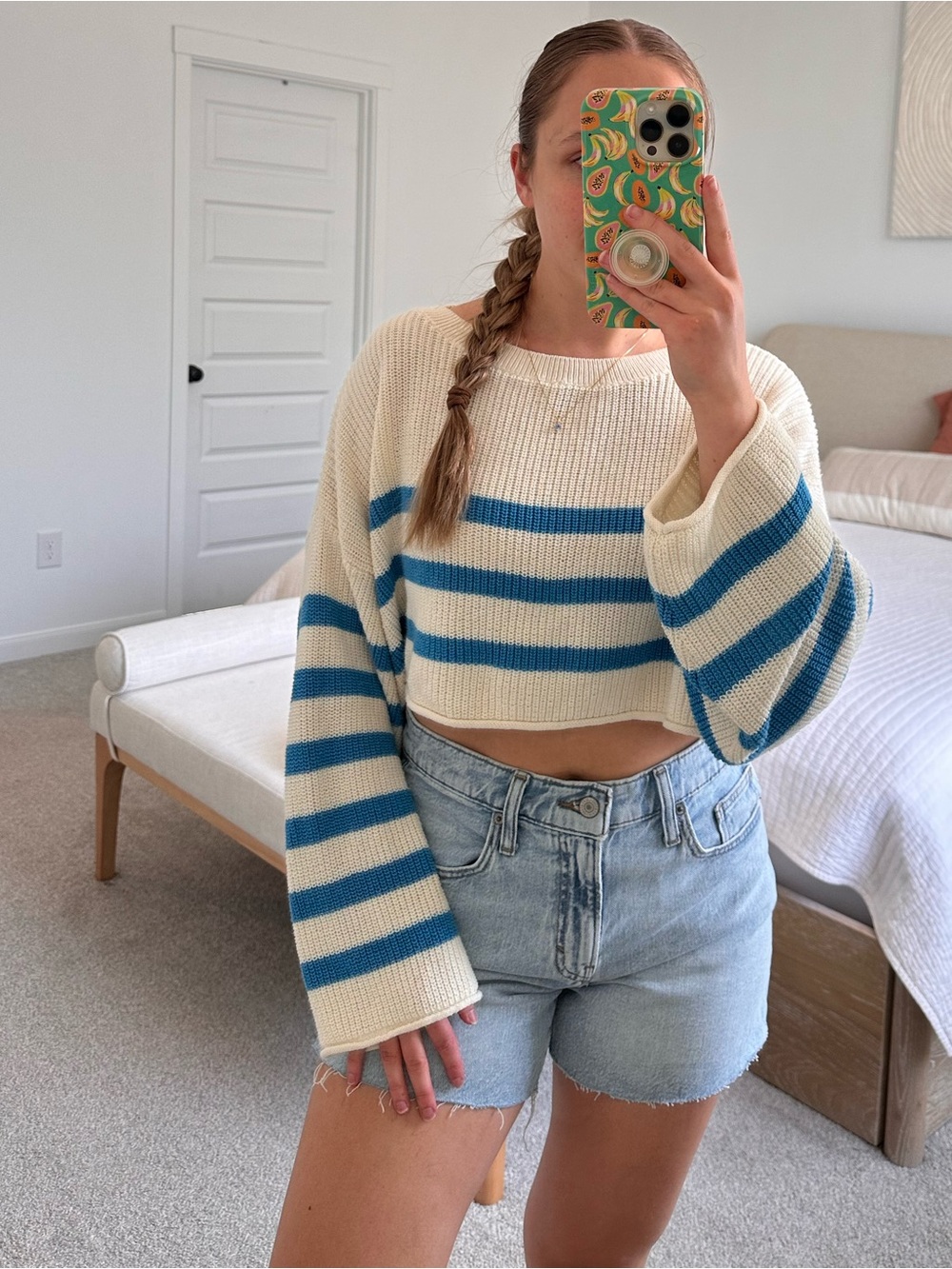 Zara Cropped Cream Textured Knit Sweater